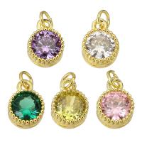 Pendentifs en laiton zircon cubique (CZ), Rond, Placage de couleur d'or, bijoux de mode & DIY & pour femme & avec zircone cubique, plus de couleurs à choisir, 7x9x4mm, Trou:Environ 2mm, 10PC/lot, Vendu par lot