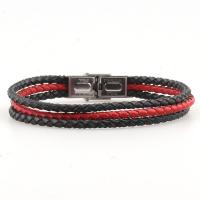 Pulseiras de fio de PU, Couro do plutônio, Aço inoxidável interlock fivela, cromado de cor prateada, joias de moda & padrão de tecido, Mais cores pare escolha, comprimento 21 cm, vendido por PC