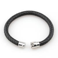 PU Leather Cord Bracelets stainless steel interlock buckle silver color plated fashion jewelry & woven pattern Length 21 cm Sold By PC