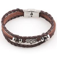 PU leder koord armbanden, met Roestvrij staal, Hamsa, silver plated, mode sieraden, koffie kleur, Lengte 21 cm, Verkocht door PC