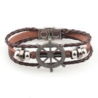 PU leder koord armbanden, met Roestvrij staal, plated, mode sieraden & geweven patroon, koffie kleur, Lengte 21 cm, Verkocht door PC