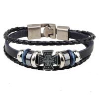 PU leder koord armbanden, met Roestvrij staal, plated, mode sieraden & geweven patroon, zwart, Lengte 21 cm, Verkocht door PC