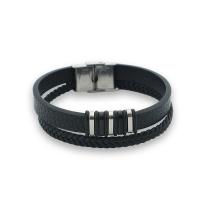 PU Leather Cord Bracelets with Stainless Steel plated fashion jewelry & woven pattern Length 21 cm Sold By PC