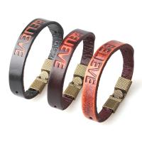 Pulseiras de fio de PU, Couro do plutônio, Aço inoxidável interlock fivela, Letra do Alfabeto, banhado, joias de moda, Mais cores pare escolha, comprimento 21 cm, vendido por PC