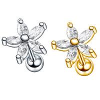 Rozsdamentes acél Ear Piercing ékszerek, Stainless Steel, galvanizált, divat ékszerek & mikro egyengetni cirkónia, több színt a választás, Által értékesített PC