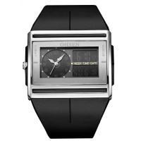 Hommes montre-bracelet, silicone, avec plastique & Acier inoxydable 304 & Acrylique, acier inoxydable boucle ardillon, rectangle, pour homme & imperméable & lumineux, noire, 240x47x14mm, Vendu par PC