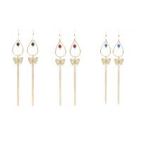 Fashion Fringe Boucles d'oreilles, laiton, laiton boucle d'oreille crochet, papillon, Placage de couleur d'or, pour femme, plus de couleurs à choisir, 76mm, Vendu par paire