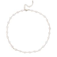 Collar en Cadena de Metal con Perlas de Freshwater, Perlas cultivadas de agua dulce, con metal, con 1.97Inch extender cadena, chapado en oro real, para mujer, Blanco, longitud aproximado 14.96 Inch, Vendido por UD