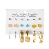 aleación de zinc Aretes, chapado en color dorado, nueve piezas & para mujer & con diamantes de imitación, libre de níquel, plomo & cadmio, 4mm, 8mm, 32mm, Vendido por Set