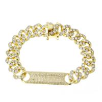 Messing armband met micro-paved kubieke zirconia's, gold plated, micro pave zirconia, Lengte Ca 7.5 inch, Verkocht door PC