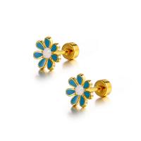 Titan Stål Stud Earring, Blomma, plated, för kvinna, fler färger för val, 7.80x7.50mm, Säljs av Par