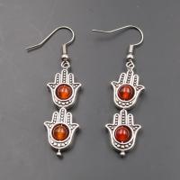 Agaat oorbellen, Zinc Alloy, met Rode Agaat, voor vrouw, gemengde kleuren, 50x12mm, Verkocht door pair