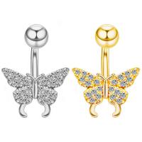 Rustfrit stål Belly Ring, Stainless Steel, Butterfly, forgyldt, mode smykker & Micro Pave cubic zirconia, flere farver til valg, Solgt af PC