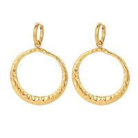 Huggie hoepel Drop Earrings, Roestvrij staal, Donut, voor vrouw, gouden, 38x55mm, Verkocht door pair