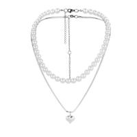 Collana Multi strato, acciaio inox, with Perle di plastica ABS, with 3.94Inch,1.97Inch extender chain, placcato color argento, Doppio strato & per la donna, colori misti, 16x20mm, Lunghezza Appross. 19.69 pollice, Appross. 17.72 pollice, Venduto da PC