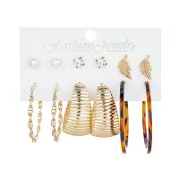 fundición Aretes, Pendiente de stud & pendiente, con Perlas de plástico ABS & cadena de plata esterlina & aleación de zinc, chapado en color dorado, para mujer & con diamantes de imitación, color mixto, libre de níquel, plomo & cadmio, 41mm,35mm,51mm, aproximado 6parespareja/Bolsa, Vendido por Bolsa