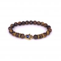 Bracelets naturelles Tiger Eye, oeil de tigre, avec fil élastique, Main de Fatma, élastique & pour femme, 8mm, Longueur Environ 7.5 pouce, Vendu par PC