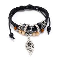 Full Grán cowhide Leathar Bracelet, le PU & Céir & Hematite & Adhmad & Copper Brataithe Plaisteacha & Sinc Alloy, lámhdhéanta, Inchoigeartaithe & unisex, dathanna níos mó le haghaidh rogha, Fad Thart 6.69 Inse, Díolta De réir PC