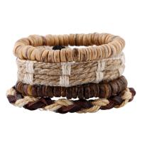 Cowhide Bracelet with Linen & Coconut handmade 4 pieces & Unisex Length Approx 17-18 cm Sold By Set