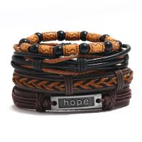 Kohud Armband, med Hampa & PU & Vax & Trä & Zink Alloy, handgjord, 4 stycken & Unisex, Längd Ca 17-18 cm, Säljs av Ställ