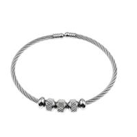 acier inoxydable bracelet manchette, pour femme, couleur originale, 3mm, Diamètre intérieur:Environ 62mm, Vendu par PC