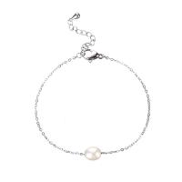 Freshwater Kulturperler Pearl Bracelet, Stainless Steel, med Ferskvandsperle, med 1.18Inch extender kæde, forgyldt, for kvinde, flere farver til valg, Længde Ca. 6.1 inch, Solgt af PC