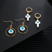 Evil Eye Naušnice, Mesing, s Školjka, real pozlatom, različitih stilova za izbor & za žene, više boja za izbor, Prodano By par