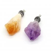 Quartz Gemstone Pendants with Rhinestone Clay Pave irregular & Unisex 20x40- Sold By PC