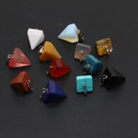 Gemstone Vedhæng Smykker, Ædelsten, med Zinc Alloy, Pyramideformet, sølvfarvet forgyldt, tilfældigt sendt & mode smykker, blandede farver, 13x20mm, 10pc'er/Bag, Solgt af Bag