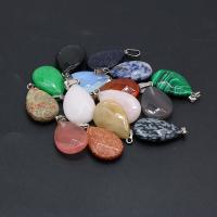 Gemstone Vedhæng Smykker, Ædelsten, med Zinc Alloy, Teardrop, sølvfarvet forgyldt, tilfældigt sendt & mode smykker & facetteret, blandede farver, 18x28mm, 10PC/Bag, Solgt af Bag