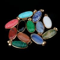 Gemstone Vedhæng Smykker, Ædelsten, med Zinc Alloy, Oval, guldfarve belagt, du kan DIY & forskellige materialer til valg, flere farver til valg, 17x40mm, Solgt af PC