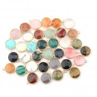 Gemstone Hängen Smycken, Ädelsten, med Zink Alloy, Flat Round, guldfärg pläterade, DIY & olika material för val & fasetterad, fler färger för val, 18x21mm, Säljs av PC