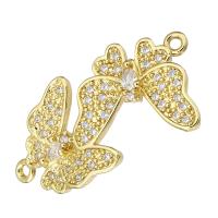 Conector de Micro Pavé de Zirconía Cúbica en Latón, metal, Mariposa, chapado en color dorado, micro pave 20 piezas de circonio cúbico, 29x15x4mm, agujero:aproximado 2mm, Vendido por UD