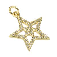 Kubik Zirkonium mikro bana Mässing hängande, Star, guldfärg pläterade, micro bana cubic zirconia & ihålig, 18x20x2mm, Hål:Ca 3mm, Säljs av PC