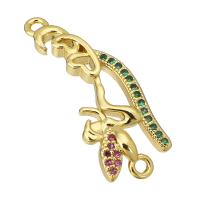 Messing connector met micro-paved kubieke zirconia's, gold plated, micro pave zirconia, 10x26.50x3mm, Gat:Ca 1mm, Verkocht door PC