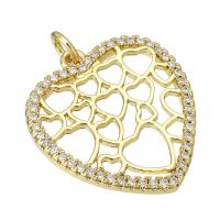 Terningformet Zirkon Micro Pave Messing vedhæng, Heart, guldfarve belagt, Micro Pave cubic zirconia & hule, 20x22x2mm, Hole:Ca. 2mm, Solgt af PC