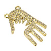 Messing connector met micro-paved kubieke zirconia's, Hand, gold plated, micro pave zirconia, 18x24x2mm, Gat:Ca 1.5mm, Verkocht door PC