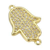 Messing connector met micro-paved kubieke zirconia's, Hand, gold plated, micro pave zirconia, 14x21x2mm, Gat:Ca 1mm, Verkocht door PC