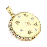 Cubic Zirconia Micro Pave Brass Pendant Flat Round gold color plated micro pave cubic zirconia Approx 4mm Sold By PC