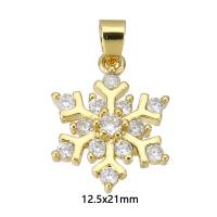 Kubik Zirkonium mikro bana Mässing hängande, Snowflake, guldfärg pläterade, micro bana cubic zirconia, 12.50x21x3.50mm, Hål:Ca 3mm, Säljs av PC