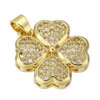 Messing hanger met micro-paved kubieke zirconia's, Four Leaf Clover, gold plated, micro pave zirconia, 15x17x4mm, Gat:Ca 2mm, Verkocht door PC