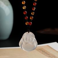 Hvid Chalcedony Sweater Halskæde, med Agate, Buddha, Unisex, oprindelige farve, 25.50x27.50x7mm, Længde Ca. 23.62 inch, Solgt af PC