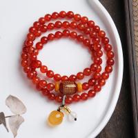 Red Agate Wrap Bracelet, med bivoks & Hvid Chalcedony & Lampwork, flerlags & Unisex, 6mm, Solgt Per Ca. 14-16 cm Strand