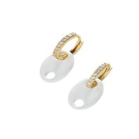 Pendiente Pendiente Huggie Hoop, metal, chapado en color dorado, Joyería & micro arcilla de zirconia cúbica & esmalte, Blanco, 12x27mm, Vendido por Par