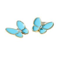 Brass Stud Earring Butterfly gold color plated fashion jewelry & micro pave cubic zirconia & enamel Sold By Pair