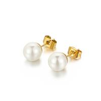 Shell Pearl boucle d oreille dormeuse, avec Acier titane, Rond, Placage, pour femme, plus de couleurs à choisir, 6mm, Vendu par paire