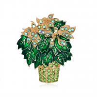 Rhinestone Broche, Zinc Alloy, guldfarve belagt, emalje & med rhinestone, grøn, nikkel, bly & cadmium fri, 42x49mm, Solgt af PC