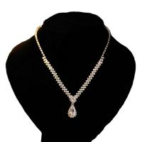 Brass Jewelry Set earring & necklace with 4.8inch extender chain Teardrop 2 pieces & for woman & with rhinestone silver color nickel lead & cadmium free 25mm Length Approx 11.8 Inch Sold By Set