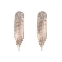 Fashion Fringe Boucles d'oreilles, laiton, glandpompon, Placage, pour femme & avec strass, plus de couleurs à choisir, protéger l'environnement, sans nickel, plomb et cadmium, 115x27mm, Vendu par paire