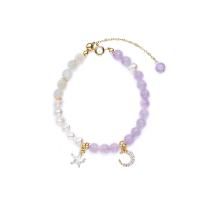 Amethyst Armband, mit Mondstein & Natürliche kultivierte Süßwasserperlen, goldfarben plattiert, für Frau, violett, Länge ca. 5.51 ZollInch, verkauft von PC